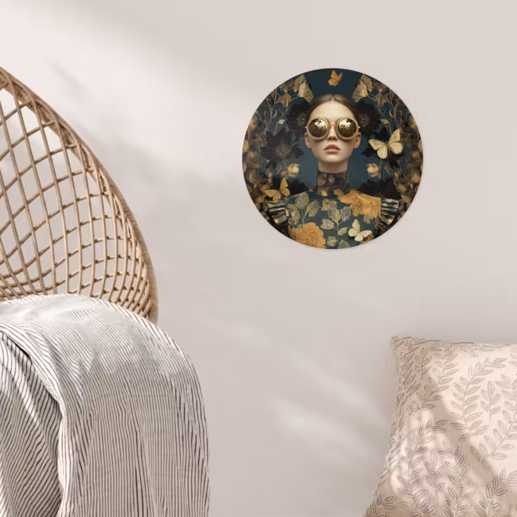 Vrouw - Bladeren - Goud - Vlinders Wandcirkel behangsticker klein -sfeer4