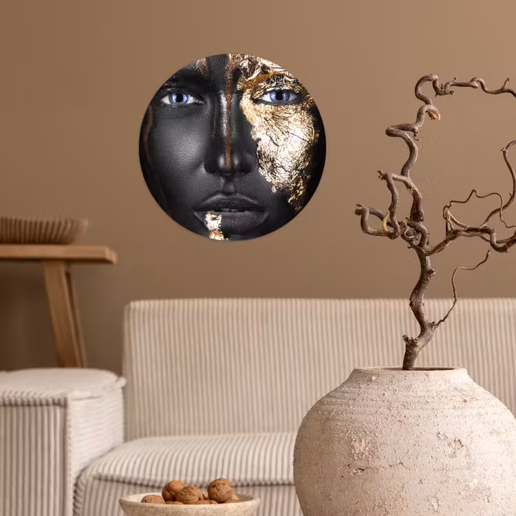 Vrouw - Bladgoud - Zwart - Goud - Luxe Wandcirkel behangsticker klein -sfeer1