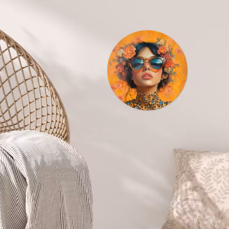 Vrouw - Bloemen - Aesthetic - Oranje Wandcirkel behangsticker klein -sfeer4