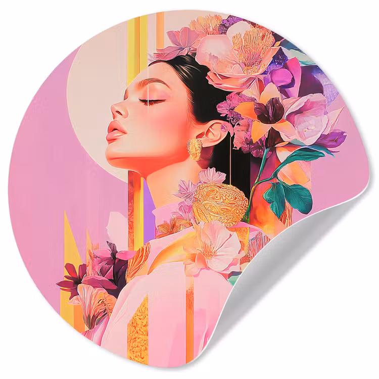 Vrouw - Bloemen - Paars - Abstract Wandcirkel behangsticker klein -3d