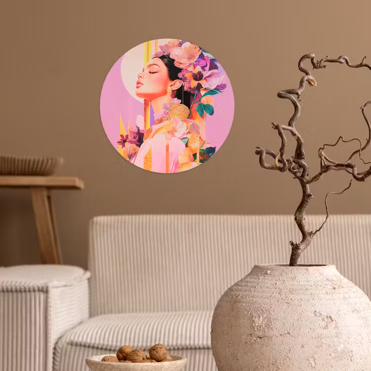Vrouw - Bloemen - Paars - Abstract Wandcirkel behangsticker klein -sfeer1
