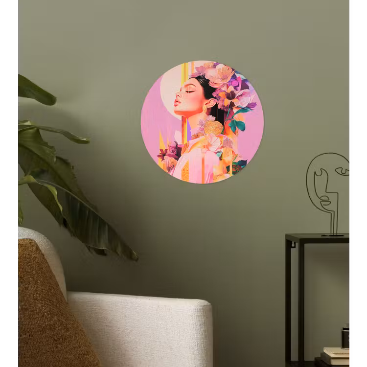 Vrouw - Bloemen - Paars - Abstract Wandcirkel behangsticker klein -sfeer2
