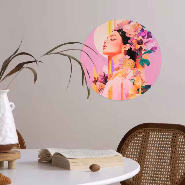 Vrouw - Bloemen - Paars - Abstract Wandcirkel behangsticker klein -sfeer3