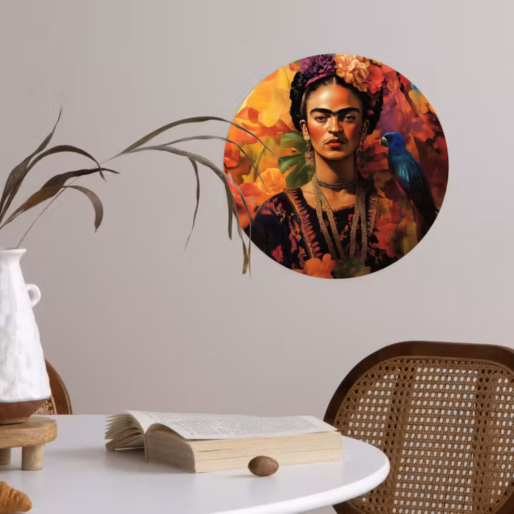 Vrouw - Bloemen - Papegaai - Schilderachtig Wandcirkel behangsticker klein -sfeer3