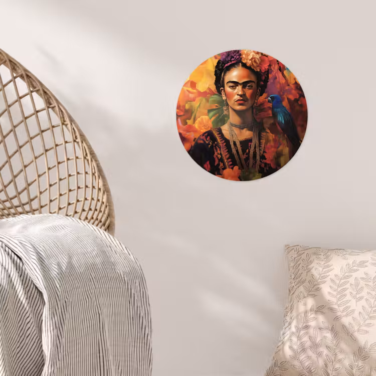 Vrouw - Bloemen - Papegaai - Schilderachtig Wandcirkel behangsticker klein -sfeer4