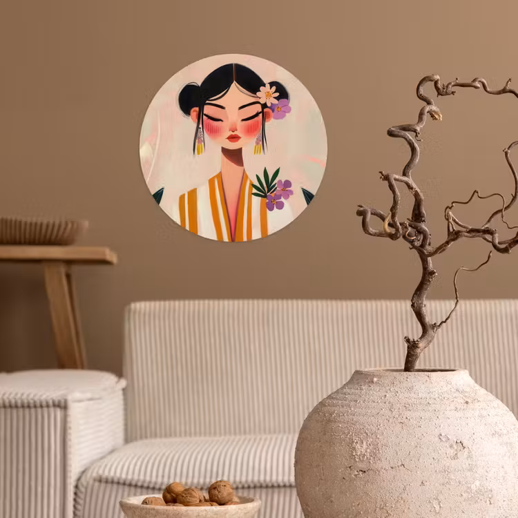 Vrouw - Bloemen - Pastel Wandcirkel behangsticker klein -sfeer1
