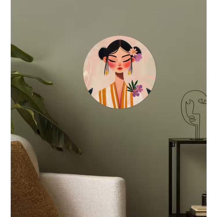 Vrouw - Bloemen - Pastel Wandcirkel behangsticker klein -sfeer2