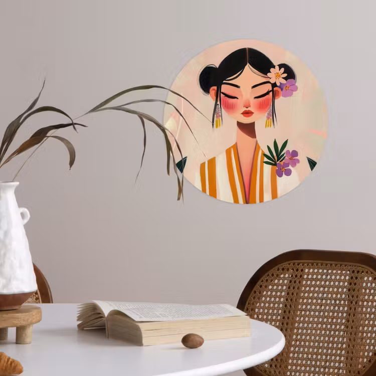 Vrouw - Bloemen - Pastel Wandcirkel behangsticker klein -sfeer3