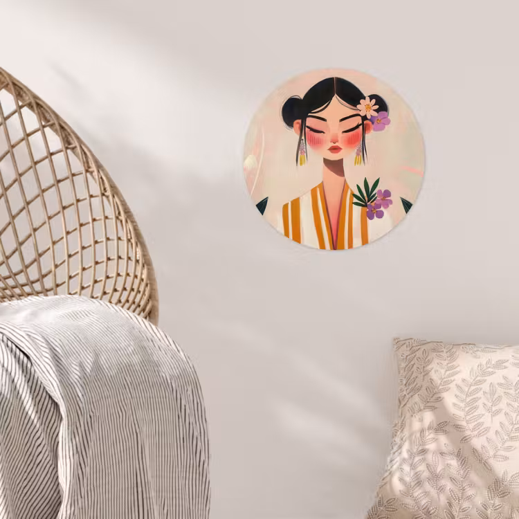 Vrouw - Bloemen - Pastel Wandcirkel behangsticker klein -sfeer4