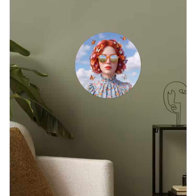 Vrouw - Bloemen - Zomer - Portret - Kleurrijk Wandcirkel behangsticker klein -sfeer2