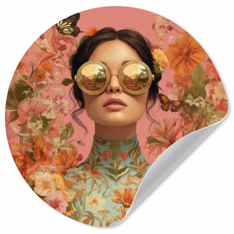 Vrouw - Bril - Roze - Bloemen Wandcirkel behangsticker klein -3d