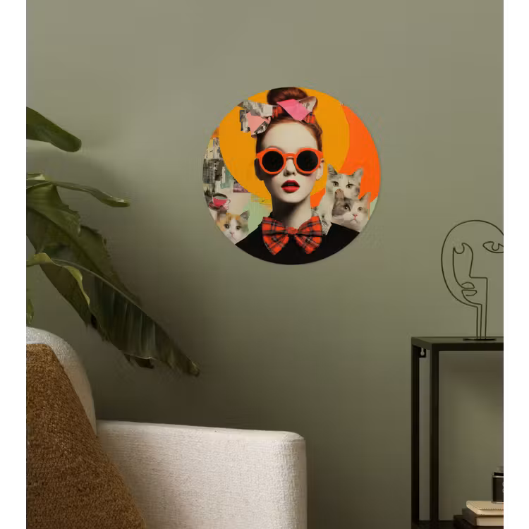 Vrouw - Bril - Strik - Retro Wandcirkel behangsticker klein -sfeer2