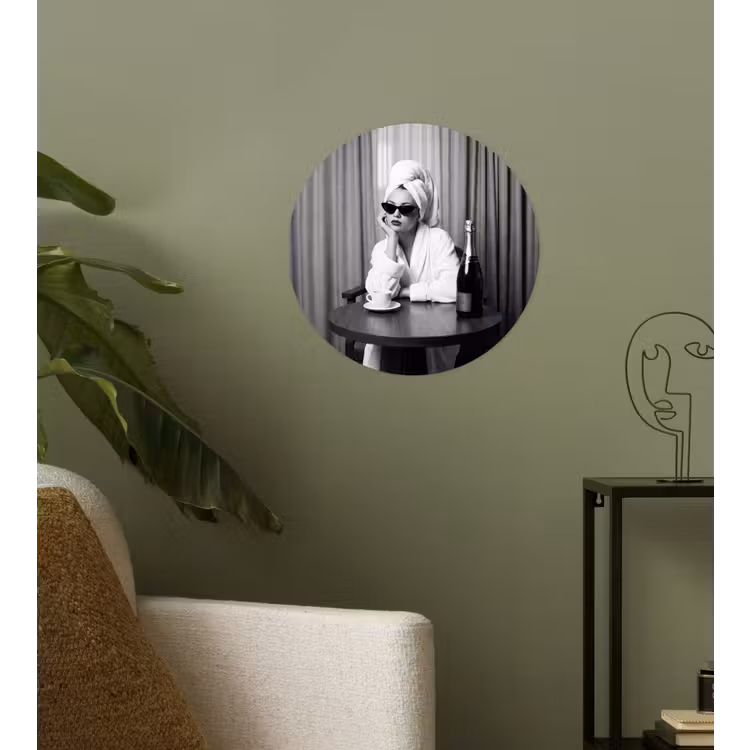 Vrouw - Bubbels - Zwart - Wit Wandcirkel behangsticker klein -sfeer2