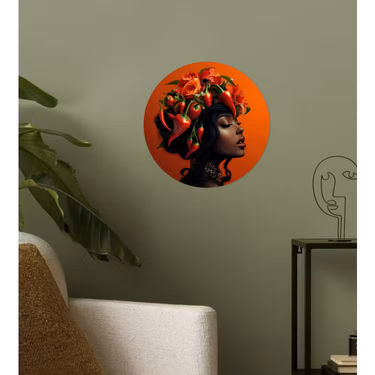 Vrouw - Chilipepers - Pepers - Bloemen Wandcirkel behangsticker klein -sfeer2
