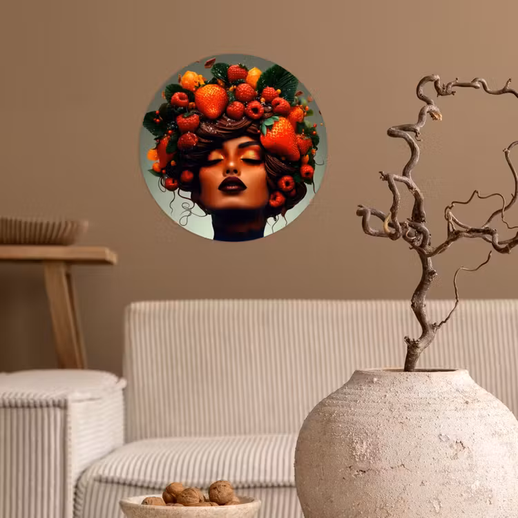 Vrouw - Chocolade - Frambozen - Aardbeien - Koekjes Wandcirkel behangsticker klein -sfeer1