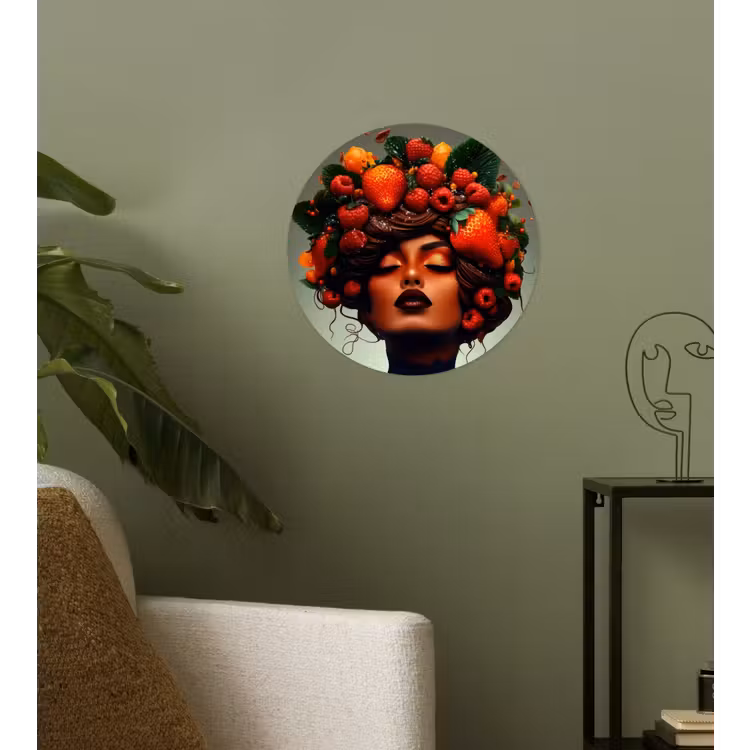 Vrouw - Chocolade - Frambozen - Aardbeien - Koekjes Wandcirkel behangsticker klein -sfeer2