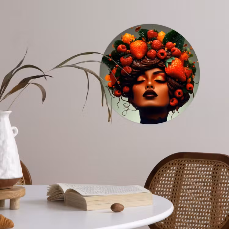 Vrouw - Chocolade - Frambozen - Aardbeien - Koekjes Wandcirkel behangsticker klein -sfeer3