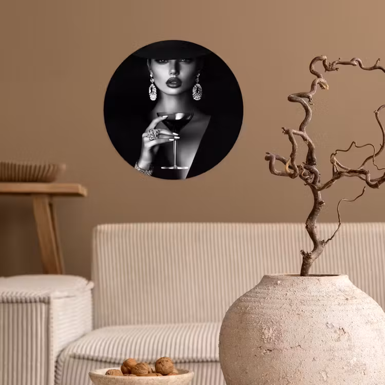 Vrouw - Cocktail - Chic Wandcirkel behangsticker klein -sfeer1