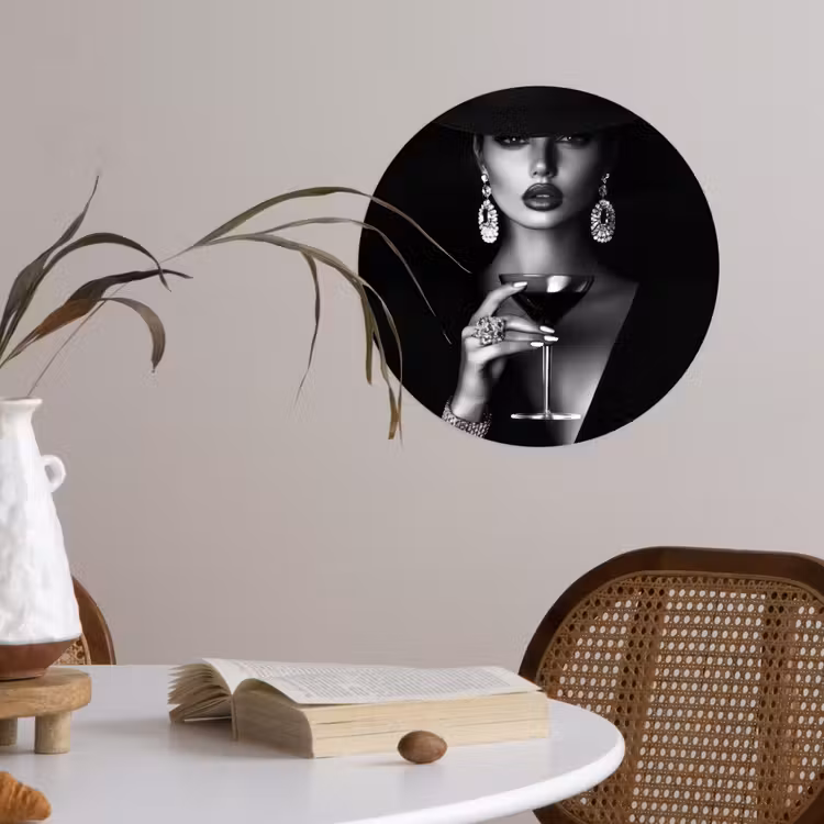 Vrouw - Cocktail - Chic Wandcirkel behangsticker klein -sfeer3