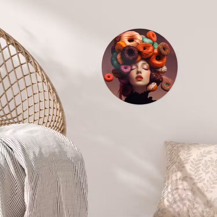 Vrouw - Donuts - Kleurrijk Wandcirkel behangsticker klein -sfeer4