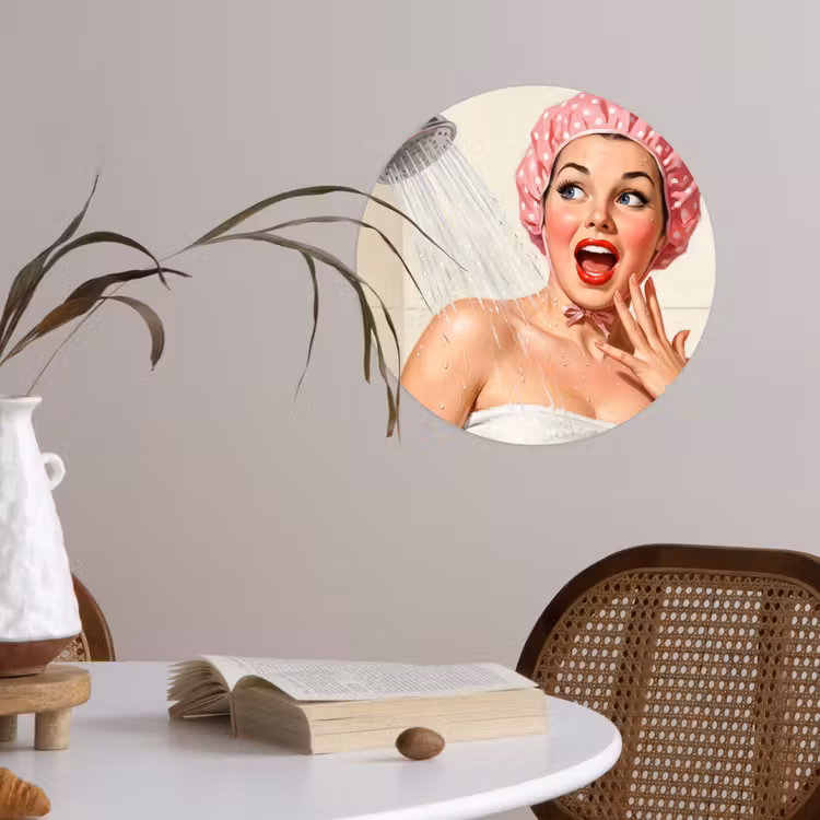 Vrouw - Douche - Roze Wandcirkel behangsticker klein -sfeer3