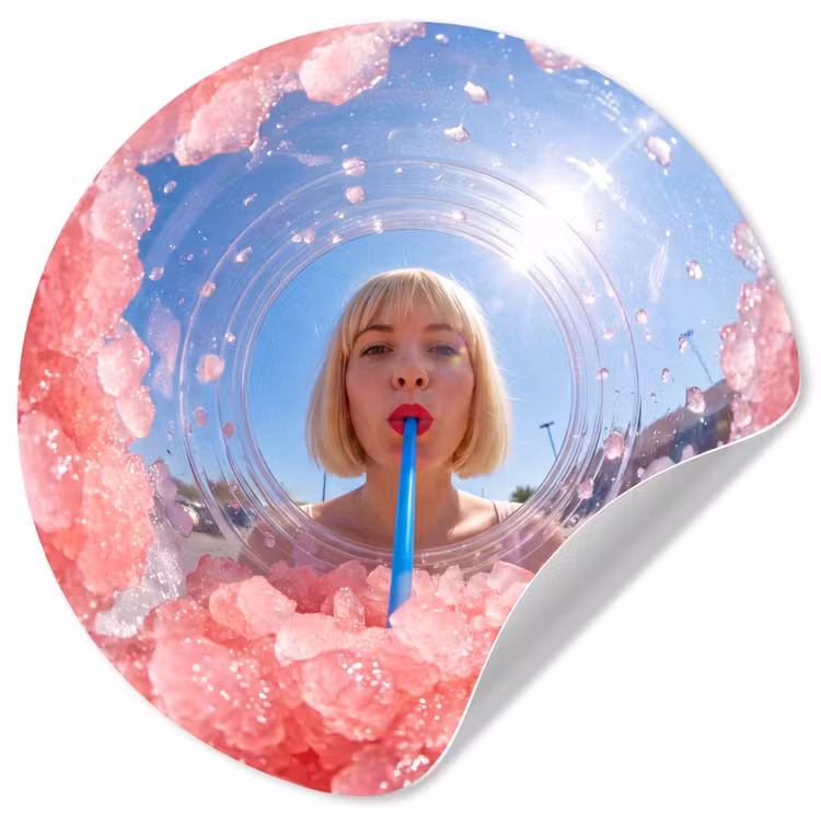Vrouw - Drank - Zomer - Roze - Blauw Wandcirkel behangsticker klein -3d