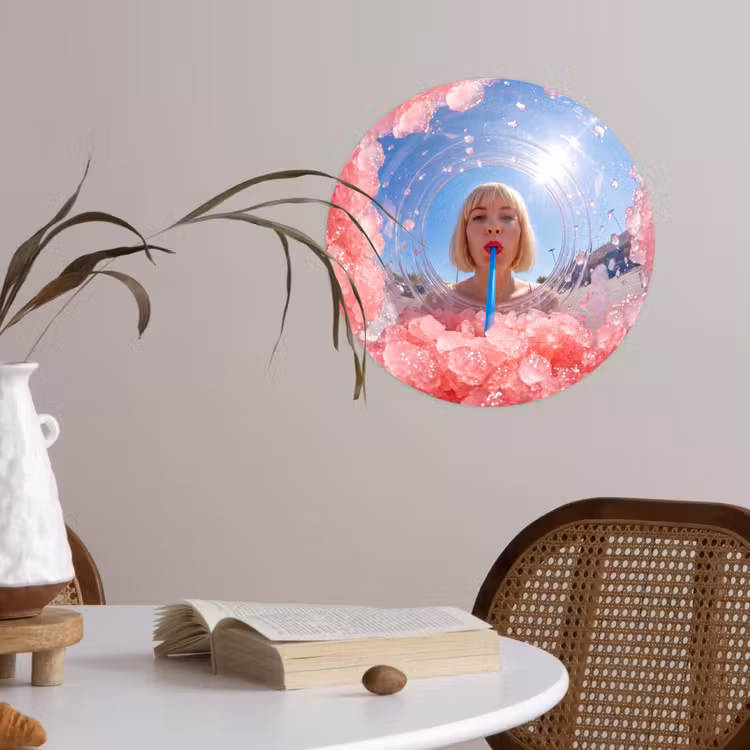 Vrouw - Drank - Zomer - Roze - Blauw Wandcirkel behangsticker klein -sfeer3