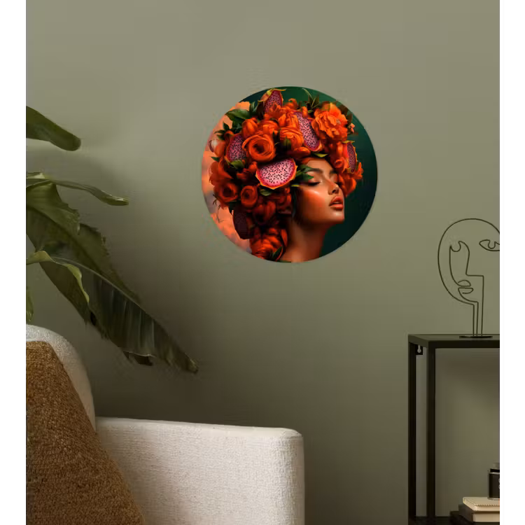 Vrouw - Drankenfruit - Rozen Wandcirkel behangsticker klein -sfeer2