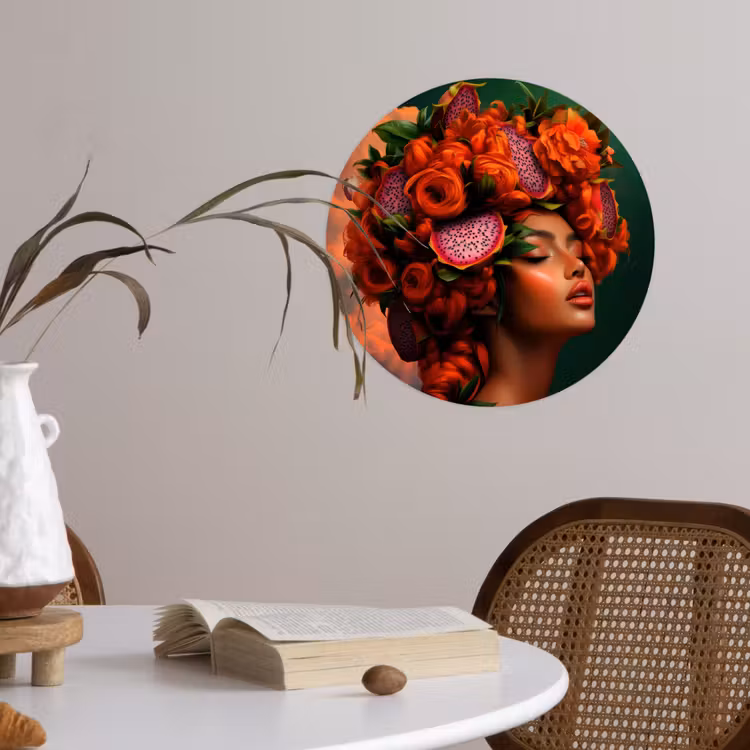 Vrouw - Drankenfruit - Rozen Wandcirkel behangsticker klein -sfeer3