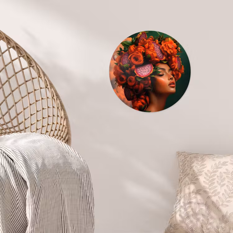 Vrouw - Drankenfruit - Rozen Wandcirkel behangsticker klein -sfeer4