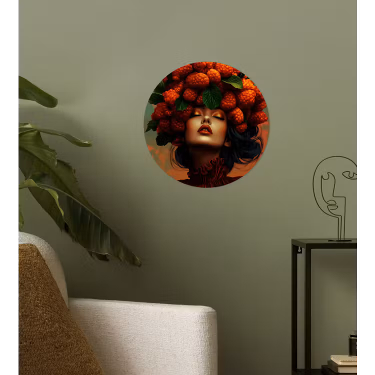 Vrouw - Frambozen - Bladeren Wandcirkel behangsticker klein -sfeer2