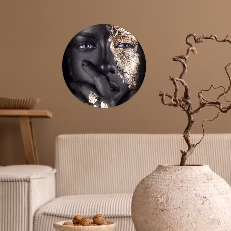 Vrouw - Goud - Zwart - Schmink - Luxe Wandcirkel behangsticker klein -sfeer1