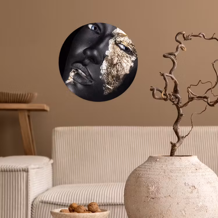 Vrouw - Goud - Zwart - Verf - Luxe Wandcirkel behangsticker klein -sfeer1