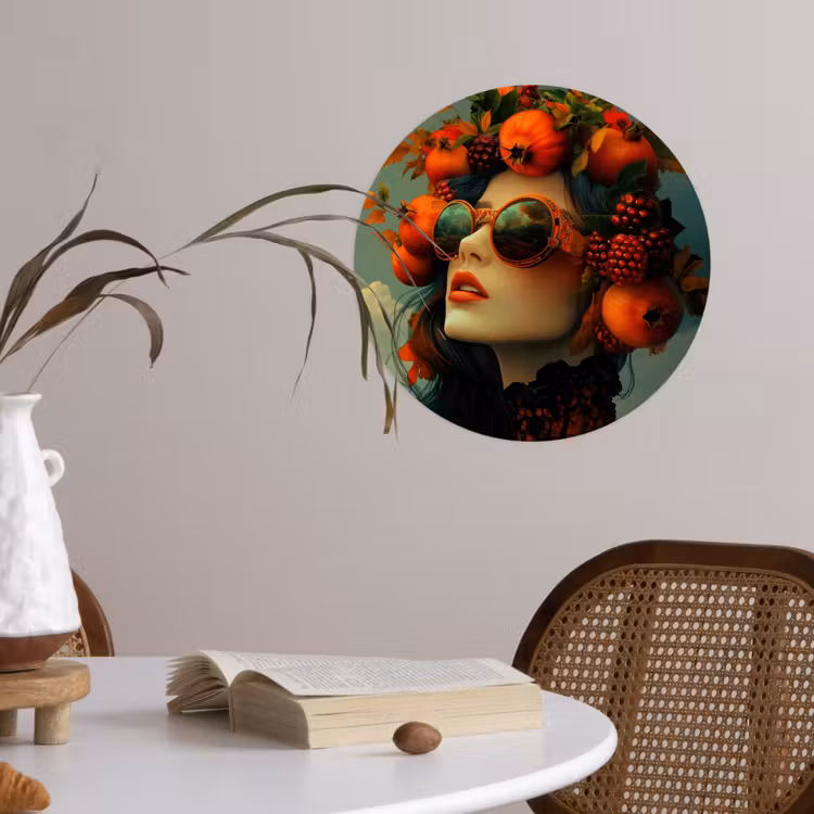 Vrouw - Granaatappel - Herfst - Zonnebril Wandcirkel behangsticker klein -sfeer3