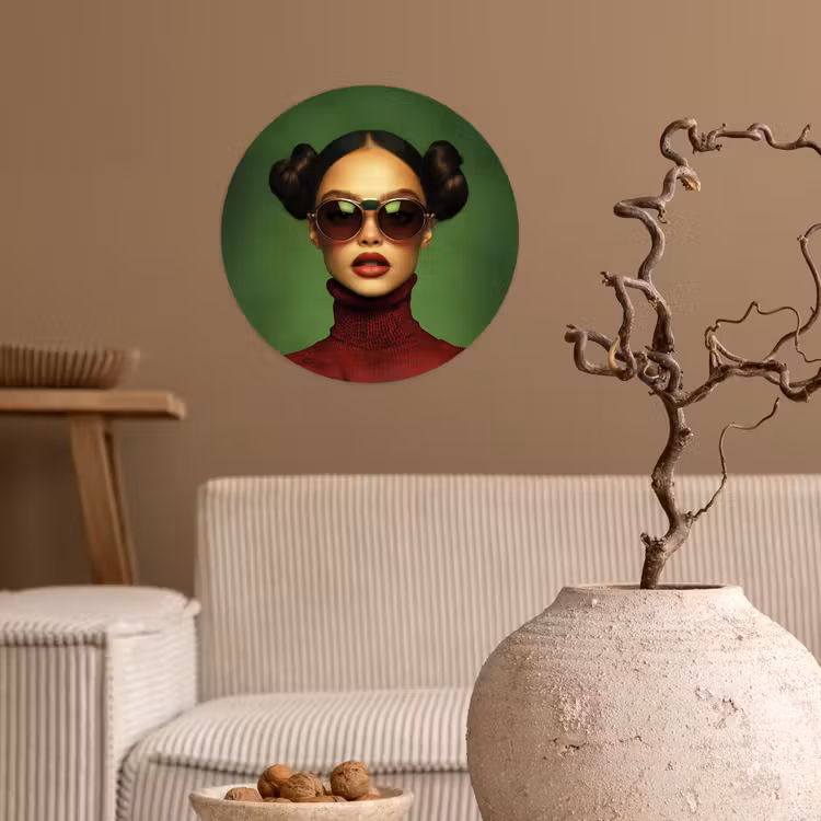 Vrouw - Groen - Bril - Aesthetic - Modern Wandcirkel behangsticker klein -sfeer1