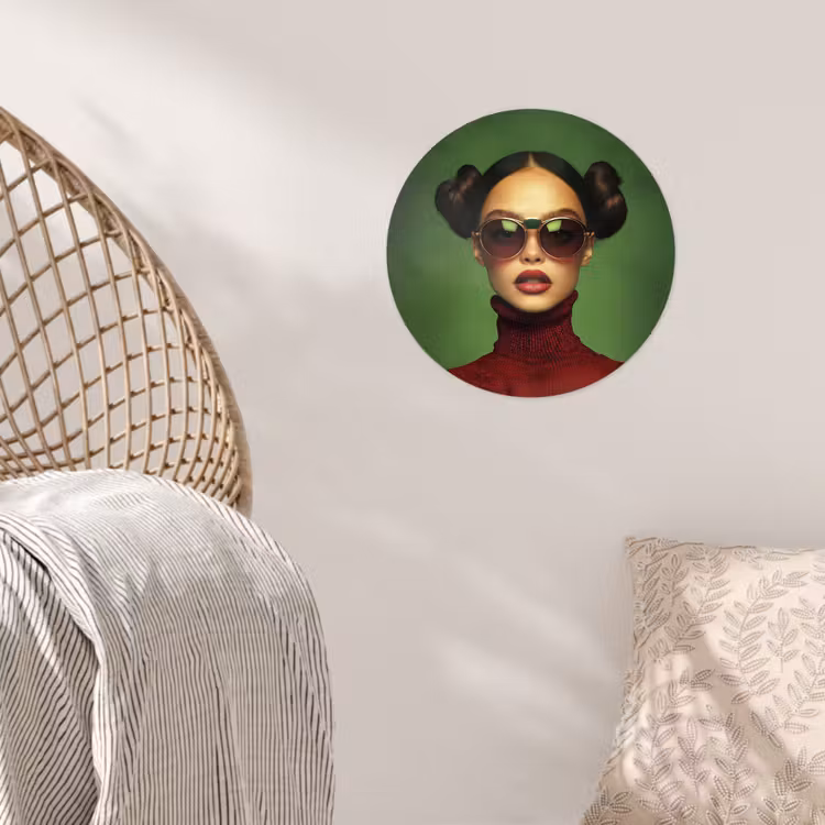 Vrouw - Groen - Bril - Aesthetic - Modern Wandcirkel behangsticker klein -sfeer4