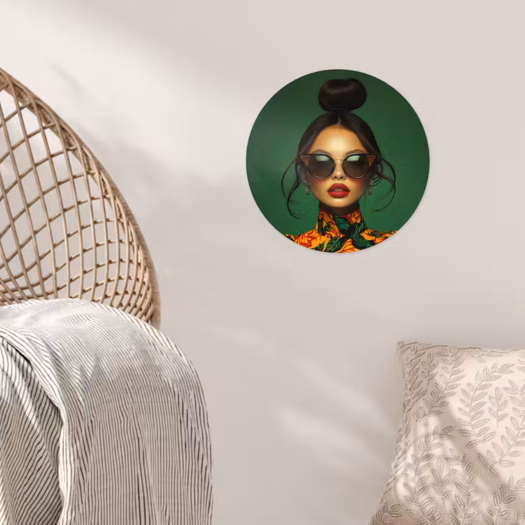 Vrouw - Groen - Modern - Bril - Abstract Wandcirkel behangsticker klein -sfeer4