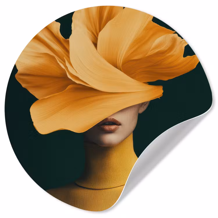 Vrouw - Hoed - Geel Wandcirkel behangsticker klein -3d