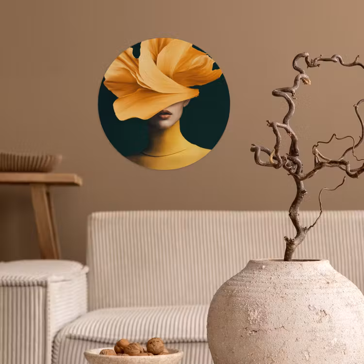 Vrouw - Hoed - Geel Wandcirkel behangsticker klein -sfeer1