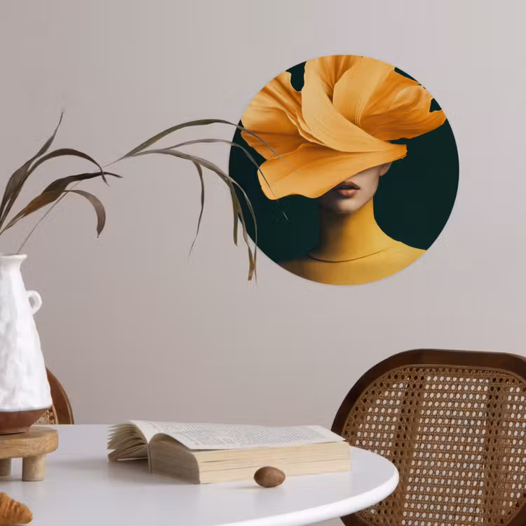 Vrouw - Hoed - Geel Wandcirkel behangsticker klein -sfeer3