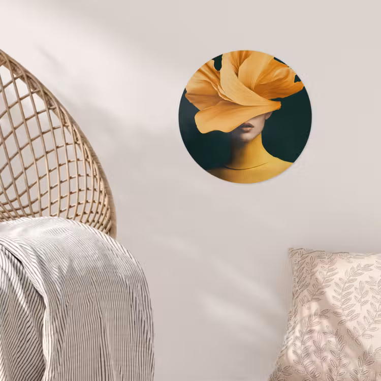 Vrouw - Hoed - Geel Wandcirkel behangsticker klein -sfeer4