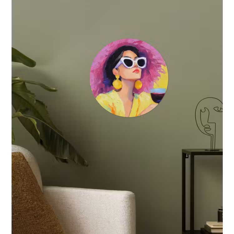 Vrouw - Hoed - Paars - Wijn Wandcirkel behangsticker klein -sfeer2