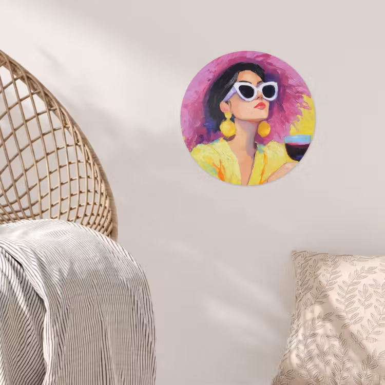 Vrouw - Hoed - Paars - Wijn Wandcirkel behangsticker klein -sfeer4