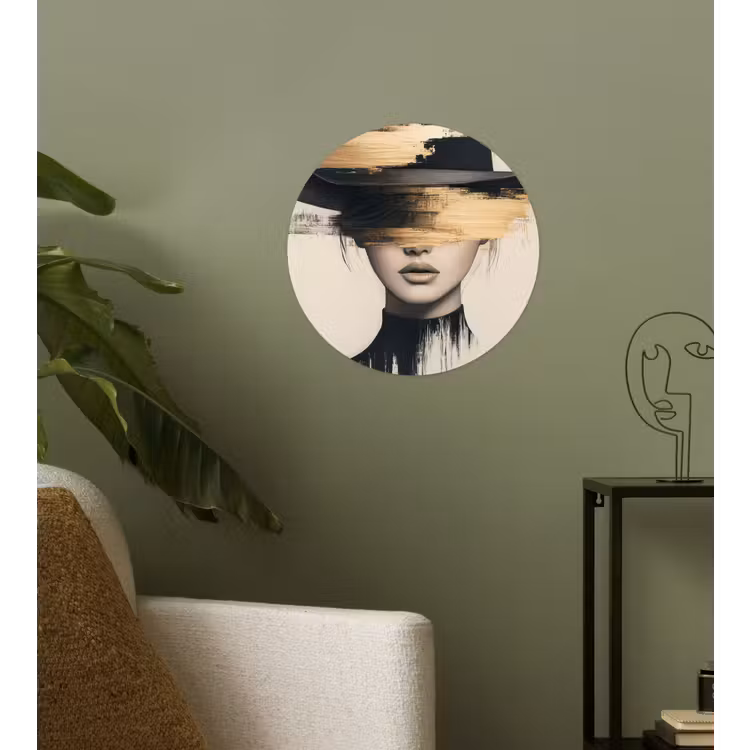 Vrouw - Hoed - Verf Wandcirkel behangsticker klein -sfeer2