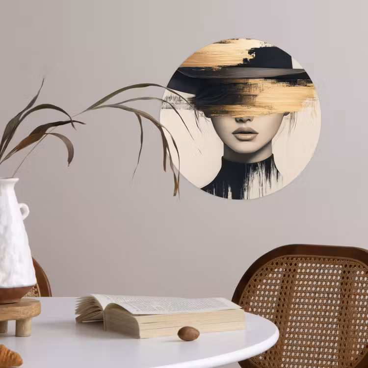 Vrouw - Hoed - Verf Wandcirkel behangsticker klein -sfeer3
