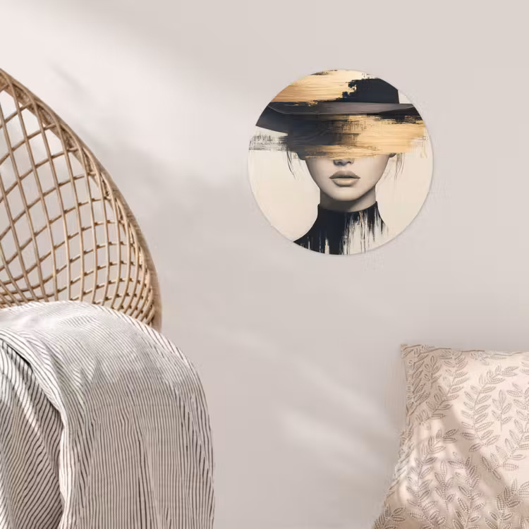 Vrouw - Hoed - Verf Wandcirkel behangsticker klein -sfeer4