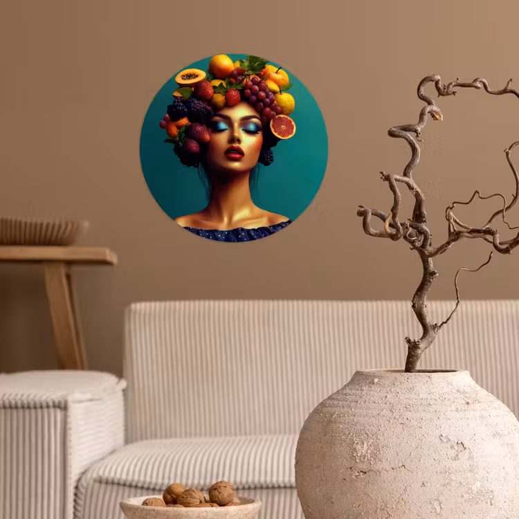 Vrouw - Hoodtooi - Tropisch - Fruit - Druiven Wandcirkel behangsticker klein -sfeer1