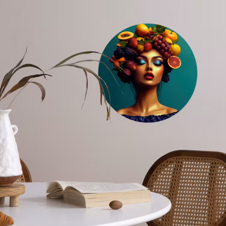 Vrouw - Hoodtooi - Tropisch - Fruit - Druiven Wandcirkel behangsticker klein -sfeer3