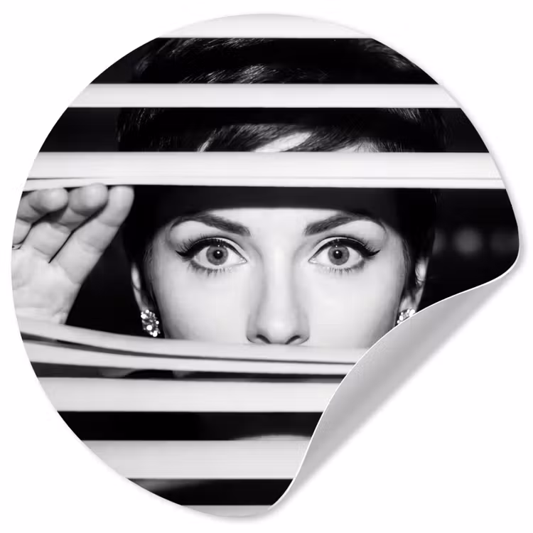 Vrouw - Jaloezieën - Portret - Zwart-wit Wandcirkel behangsticker klein -3d
