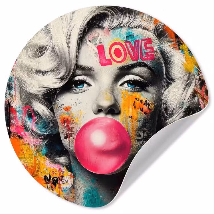Vrouw - Kauwgom - Graffiti - Neonkleuren Wandcirkel behangsticker klein -3d